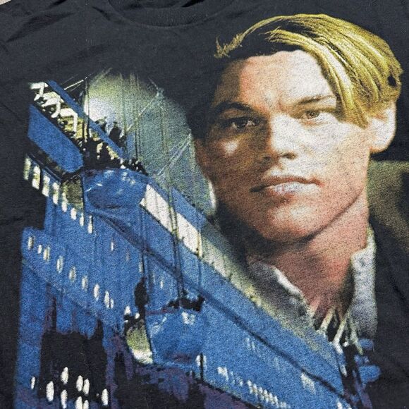 Vtg 90s Titanic Shirt Adult Large Leonardo DiCaprio Movie Tee Euro Black Single - Picture 2 of 7